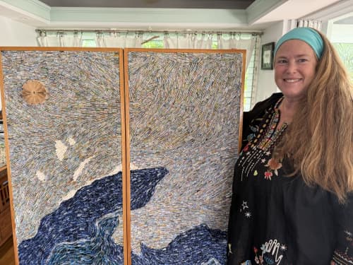 Paper Wave | Mixed Media in Paintings by Trish Sierer Studio. Item composed of wood and paper in boho or japandi style
