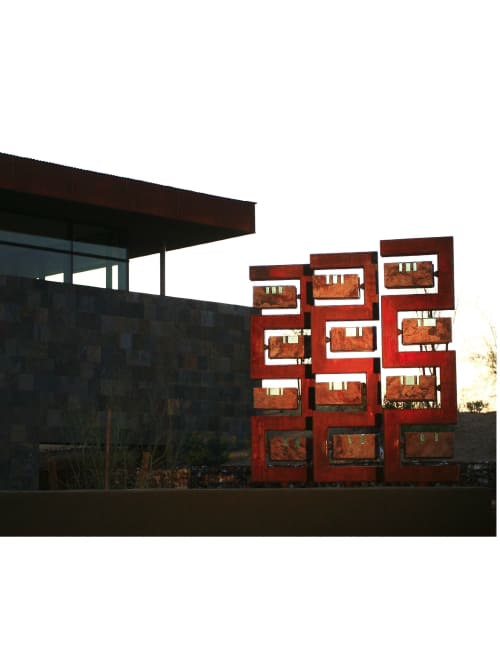 Sentinels | Public Sculptures by Brian Schader. Item made of steel with stone