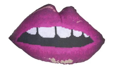 magenta EMBRASSE MOI cotton sateen sculpted lips pillow | Pillows by Mommani Threads