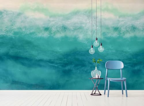 Catch Me In The Caymans Abstract Sea Wallpaper Mural | Wall Treatments by MELISSA RENEE fieryfordeepblue  Art & Design. Item in contemporary or country & farmhouse style
