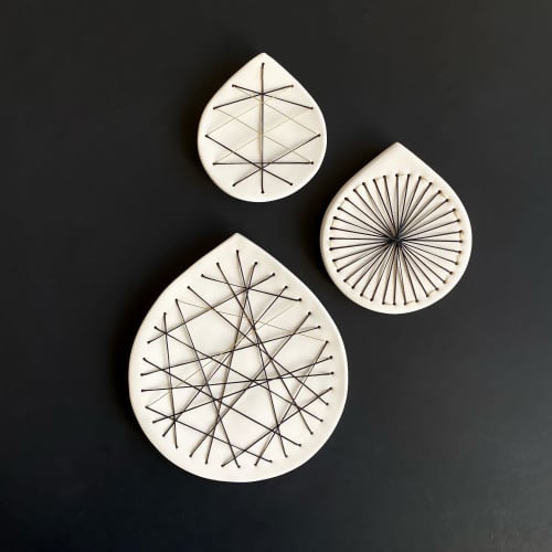 Abstract Geometric Stitched Porcelain Wall Art Set of 3 | Art & Wall Decor by Elizabeth Prince Ceramics