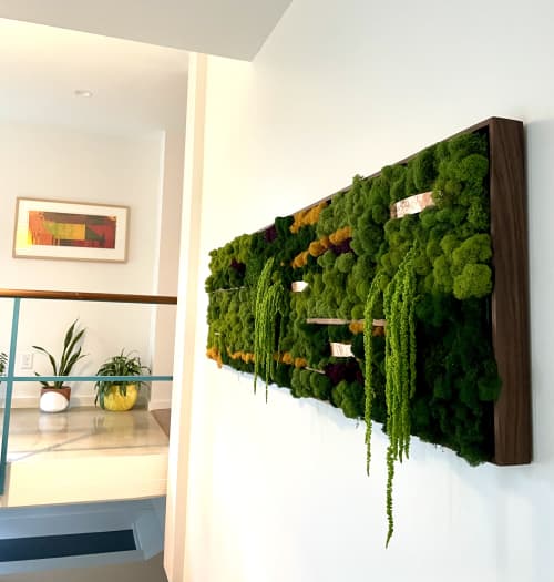 Custom moss art with Walnut and copper accents by Mona King