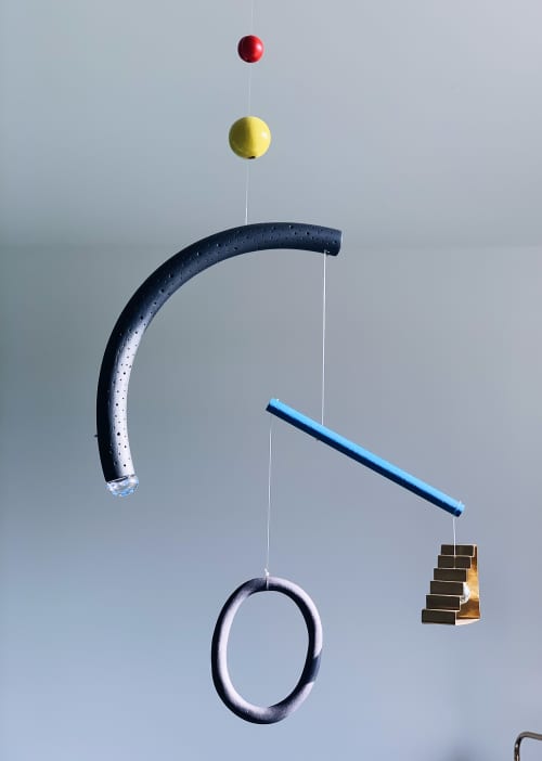 Hola Joan Mobile Sculpture | Wall Sculpture in Wall Hangings by KUKLAstudio. Item composed of wood & brass