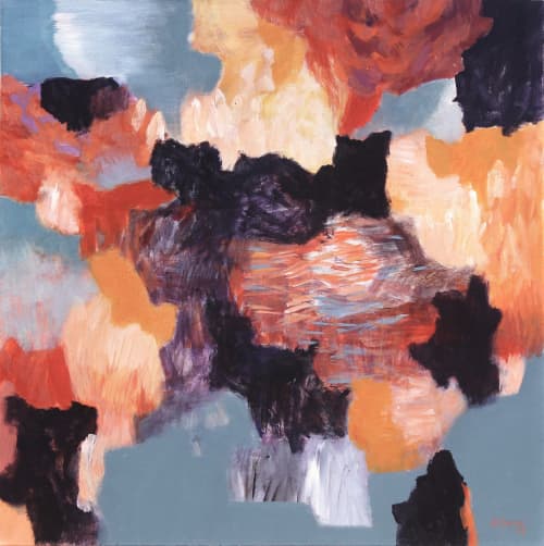 Composition with Grey and Copper | Oil And Acrylic Painting in Paintings by Simona Gocan. Item made of canvas works with contemporary style