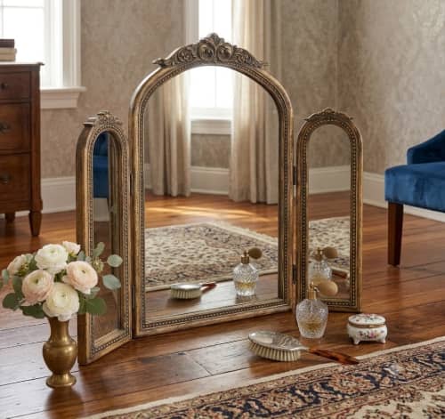 The Royal Arch Tri-Fold Vanity Mirror | Decorative Objects by Famous Art Group Of Industries