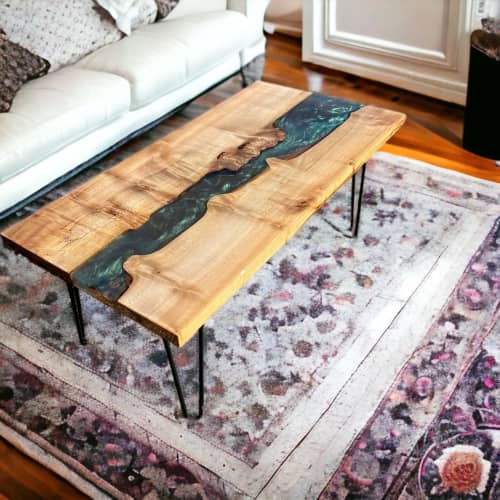 Exotic Maple Burl Emerald Green Coffee Table | Tables by Southern River Tables. Item composed of maple wood