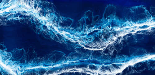 'BLUE CRUSH III' - Luxury Ocean Abstract Seascape | Oil And Acrylic Painting in Paintings by Christina Twomey Art + Design. Item made of synthetic compatible with minimalism and mid century modern style