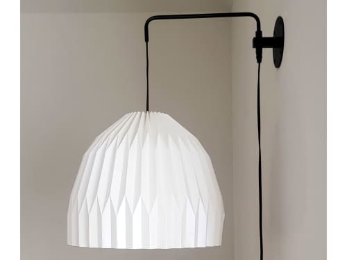 Industrial sconce with pleated dome lampshade, | Sconces by Studio Pleat. Item composed of metal & paper compatible with mid century modern and contemporary style