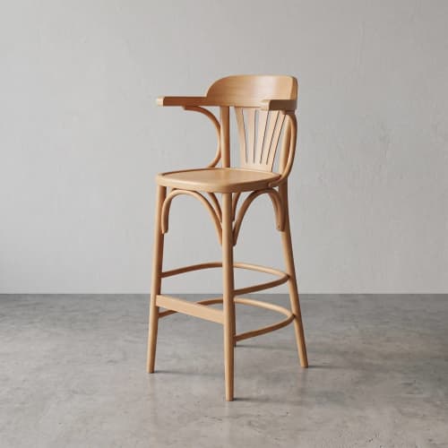Aspen Bentwood Bar Stool with Arms | Chairs by Kleinhaus Furniture. Item made of wood compatible with mid century modern and contemporary style