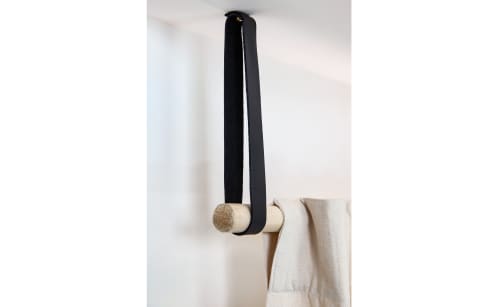 Black Leather Suspension Strap | Storage by Keyaiira | leather + fiber | Artist Studio in Santa Rosa. Item composed of leather