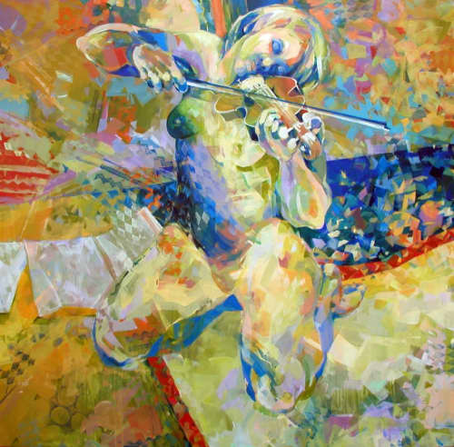 The Birth of Music | Oil And Acrylic Painting in Paintings by Joanne Beaule Ruggles. Item made of wood & canvas compatible with mid century modern and contemporary style