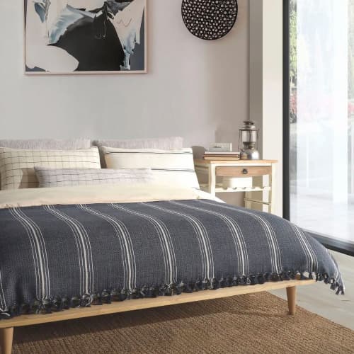 Navy Blue Throw Blanket & Bed Spread | Linens & Bedding by Lumina Design. Item composed of cotton compatible with minimalism and mid century modern style