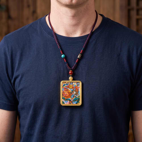 Reversible Tibetan Kalachakra Thangka Pendant | Ornament in Decorative Objects by Dynasty Artisan. Item made of metal compatible with contemporary and eclectic & maximalism style