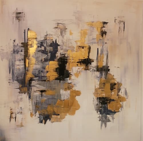 Golden | Oil And Acrylic Painting in Paintings by Shirly Maimom Art. Item made of canvas works with contemporary & art deco style