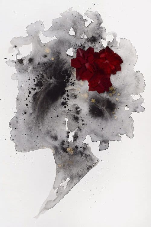 Sabine - Crimson Flower | Watercolor Painting in Paintings by Bridget Davies Art. Item made of fabric with paper works with boho & contemporary style