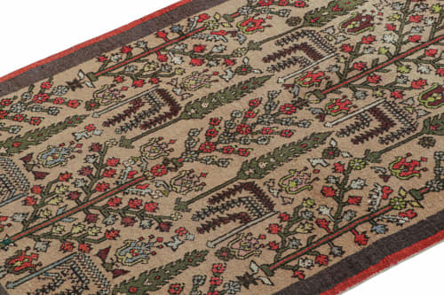 Vintage Runner in Beige with Green and Red Floral Patterns | Area Rug in Rugs by Rug and Kilim