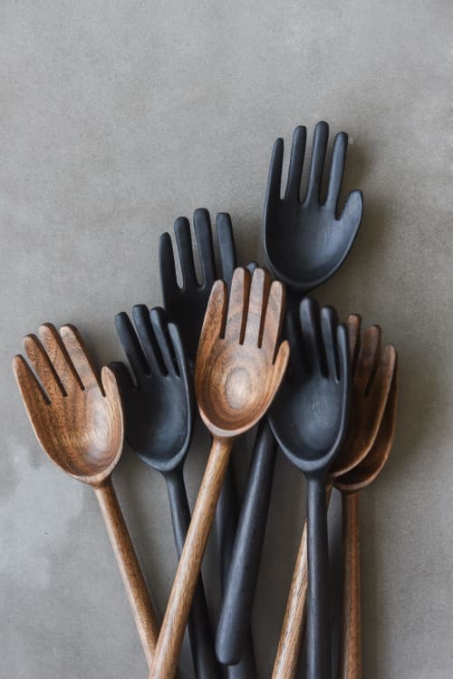 Walnut Wood 2-piece Salad Serving Set | Fork in Utensils by Creating Comfort Lab. Item composed of walnut