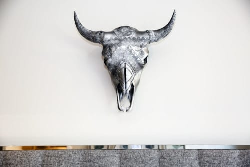 Buffalo Solver with Antique Lace and Swarovski Crystal | Ornament in Decorative Objects by Gypsy Mountain Skulls. Item in boho or contemporary style