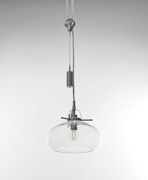 Art Deco inspired Pendant Lamp with Weight | Pendants by Szostak Atelier. Item composed of cotton & metal compatible with mid century modern and art deco style