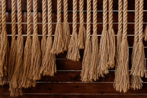 Boho Style Jute Rope Covers - Shade Canopy for Patio | Curtains & Drapes by Dimitar Kostadinov | Santorini View Studios Firostefani in Firostefani