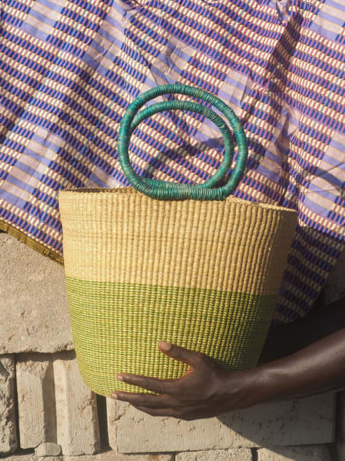 Green Natural Fiber Toma Basket | Storage Basket in Storage by AKETEKETE. Item composed of fiber in boho or minimalism style