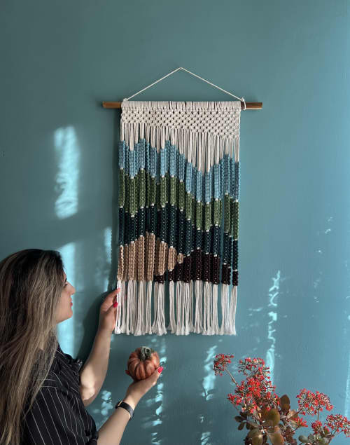 Macrame Wall Hanging, Boho Wall Decor, Handwoven Tapestry | Wall Hangings by Sepi. Item composed of bamboo and cotton in boho or minimalism style