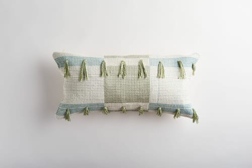 Tolima Lumbar Cielo Blue & Sage Green Pillow | Cushion in Pillows by Zuahaza by Tatiana | Central Park in New York. Item made of cotton with fiber works with boho style