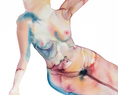 Nude No. 129 : Original Watercolor Painting | Paintings by Elizabeth Becker. Item made of paper compatible with minimalism and contemporary style