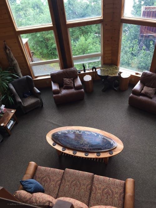 Bear Trails and Tall Tales - Decorative Coffee Table | Tables by Jeffrey H Dean | Bear Trail Lodge in King Salmon. Item made of steel