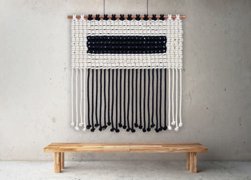 Figure I B&W - Modern Geometric Fiber Art | Macrame Wall Hanging in Wall Hangings by Zora Studio. Item made of cotton compatible with minimalism and contemporary style