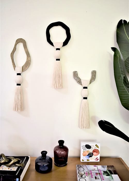 Small FIber pearl Banbas (Set of 3) | Tapestry in Wall Hangings by HILO Fiber Art. Item made of cotton with fiber