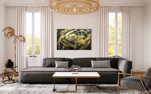 Gold and Black Accent Wall Art | Mixed Media by NAMYOONSOOART. Item made of canvas with synthetic
