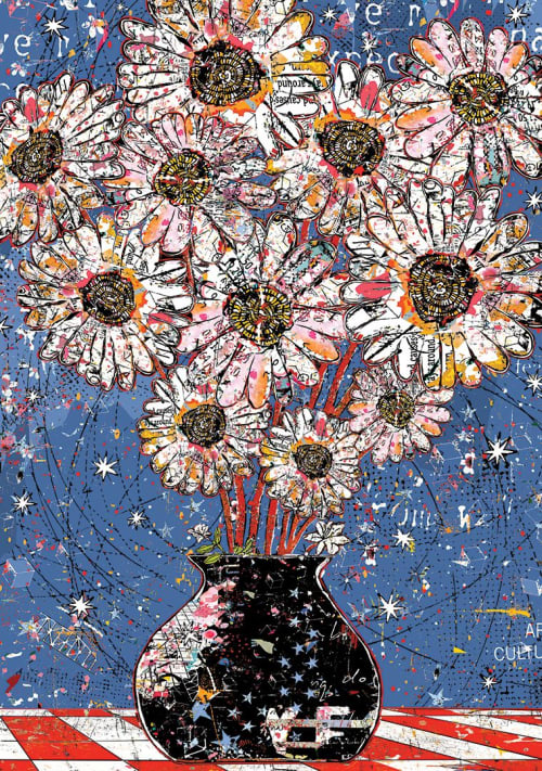Red, White and Blue Flowers | Mixed Media by Daryl Thetford
