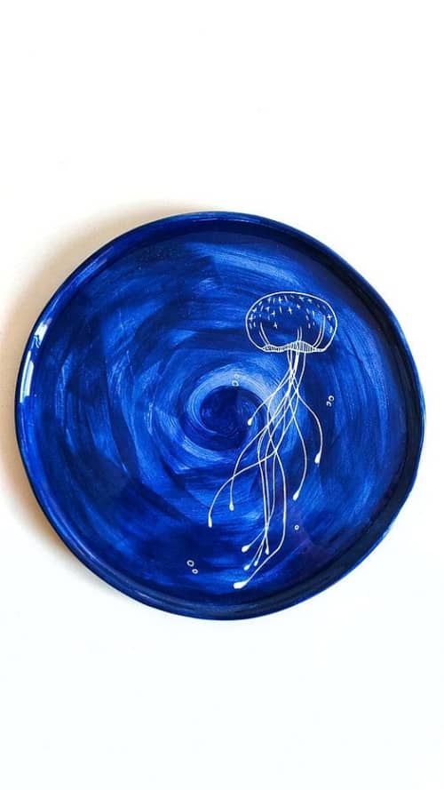 Set Mr. Jellyfish (2 Underplates) | Dinnerware by Federica Massimi Ceramics. Item composed of ceramic compatible with eclectic & maximalism and mediterranean style