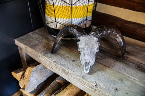 Ram Skull Covered with Swarovski Crystals | Ornament in Decorative Objects by Gypsy Mountain Skulls. Item compatible with contemporary and country & farmhouse style
