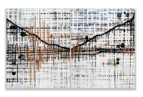 Urban Sprawl Grid Diptych | Oil And Acrylic Painting in Paintings by Kari Souders | Broad + Noble in Philadelphia. Item made of wood & canvas compatible with contemporary and art deco style