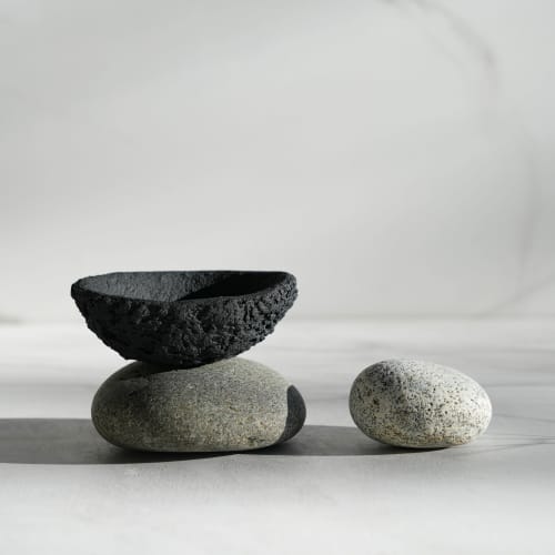 Small Oval Treasure Bowl in Textured Black Concrete | Decorative Bowl in Decorative Objects by Carolyn Powers Designs. Item composed of concrete compatible with minimalism and contemporary style