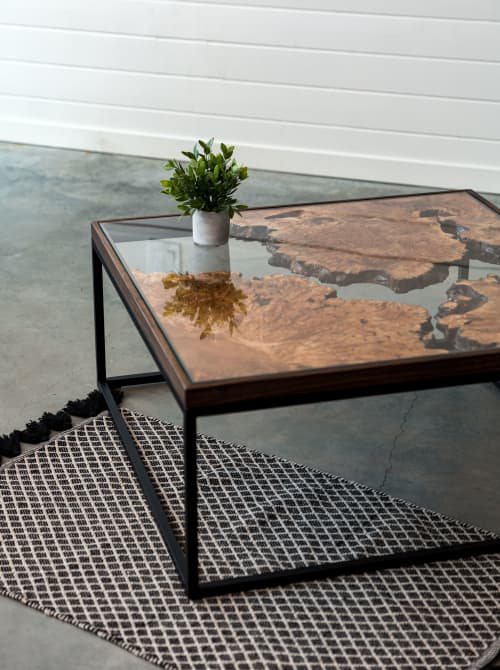 Maple Burl Live Edge Coffee Table | The Divide Series | | Tables by SAW Live Edge. Item made of maple wood with glass