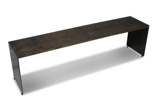 Coffee Table in Walnut Burl & Burnished Steel, Vinn | Tables by Costantini Design. Item composed of wood