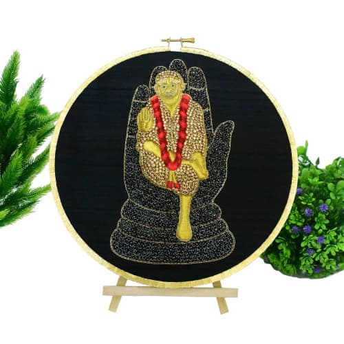 Shirdi Sai Baba Artwork | Embroidery in Wall Hangings by MagicSimSim. Item made of fabric works with art deco & asian style
