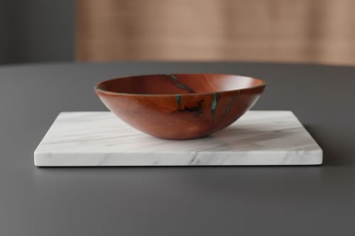Pearwood Bowl with Deep‑Blue Resin Veins | Decorative Bowl in Decorative Objects by Holzkunst Samuel Meisinger. Item composed of wood in art deco or modern style