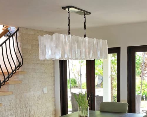 Selenite Chandelier Rectangle | Chandeliers by Ron Dier Design. Item made of stone & synthetic