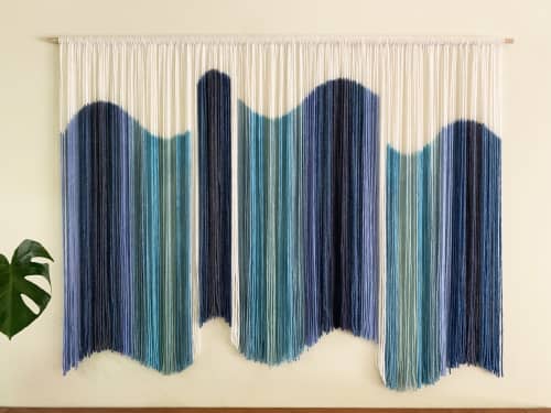 AURORA IRIS Wall Hanging - Hand Dyed Fiber Art | Tapestry in Wall Hangings by Wallflowers Hanging Art. Item composed of oak wood and wool in mid century modern or contemporary style