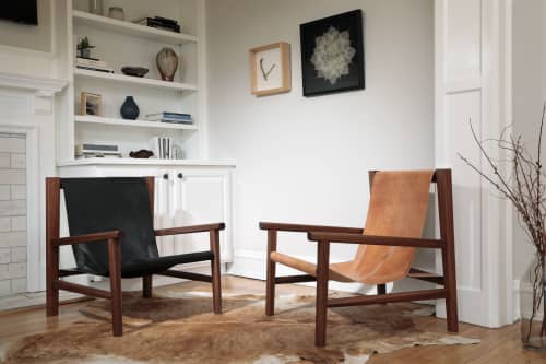 Horween Leather Sling Chairs | Lounge Chair in Chairs by Alicia Dietz Studios. Item made of wood with leather