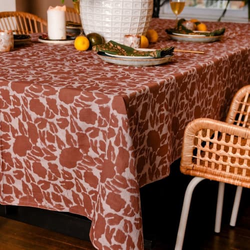 Floral Tablecloth | Yan Coral PRE-ORDER | Linens & Bedding by ichcha. Item made of cotton compatible with boho and minimalism style
