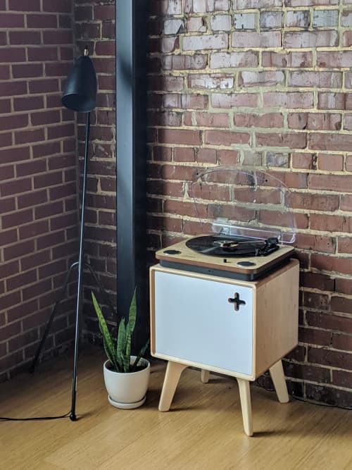 Boop Box Plus in Maple / Record Player Stand / Vinyl Storage | Media Console in Storage by Max Moody Design. Item composed of maple wood