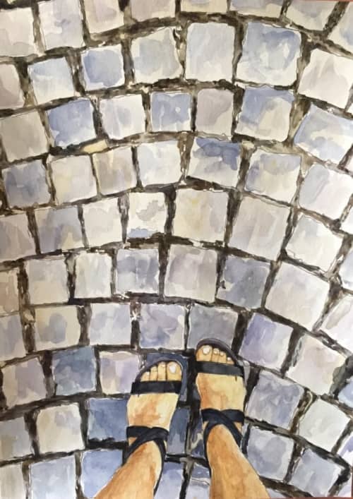 Cobblestones, Sibiu, 2017, 15 x 11, watercolor on paper | Watercolor Painting in Paintings by Arran Harvey | Arran Harvey Studio in San Francisco. Item composed of paper