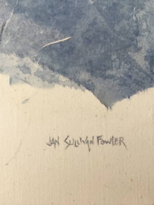 Small Blue Mountains in Washi | Oil And Acrylic Painting in Paintings by Jan Sullivan Fowler. Item made of paper & synthetic