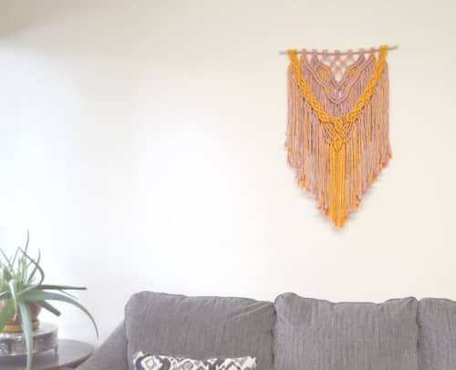 Pink and Orange Macrame Wall Hanging | Wall Hangings by Q Wollock. Item composed of wood & cotton