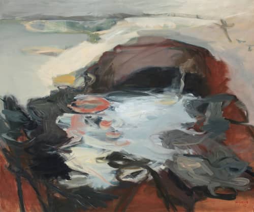 Large Abstract Landscape Oil Painting | Oil And Acrylic Painting in Paintings by Simona Gocan. Item composed of canvas compatible with contemporary style